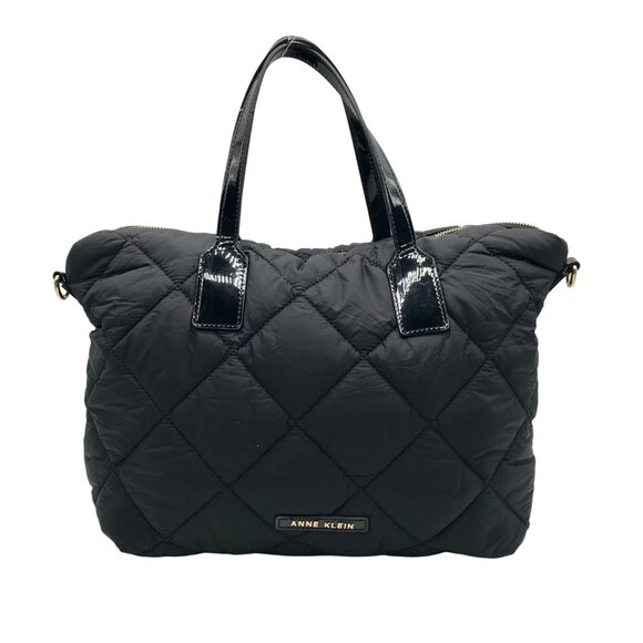 Anne Klein Black Nylon Quilted Puffed Tote Bag - Picture 1 of 11